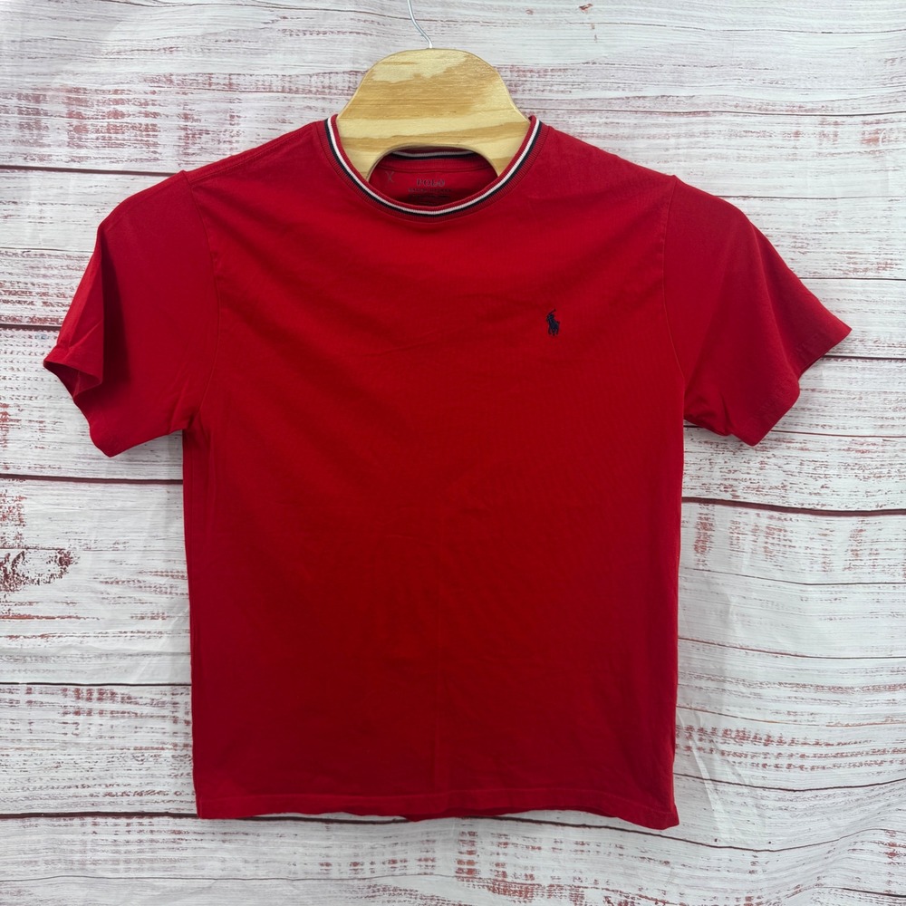 Polo Ralph Lauren Shirt Boys XL Crewneck Red Short Sleeve USA Flag‎